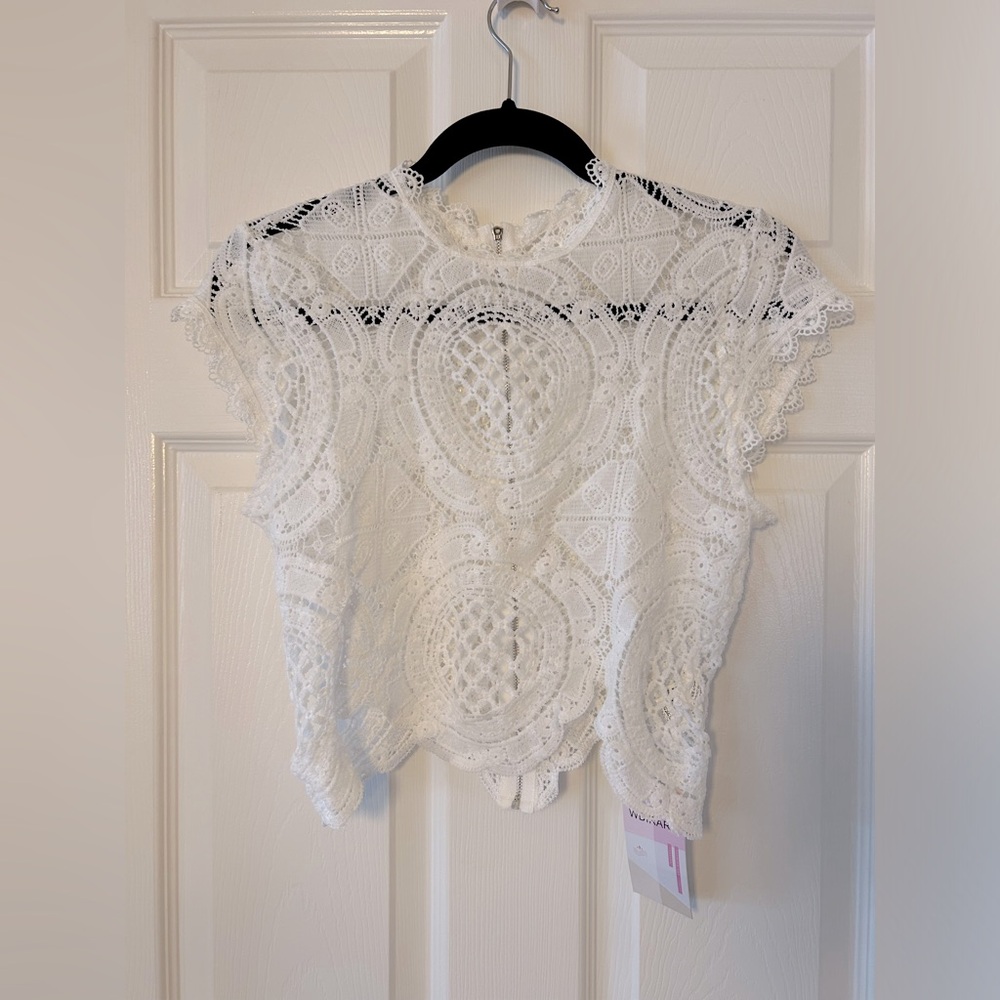 Women's Crochet/Lace Crop Top Short Sleeve